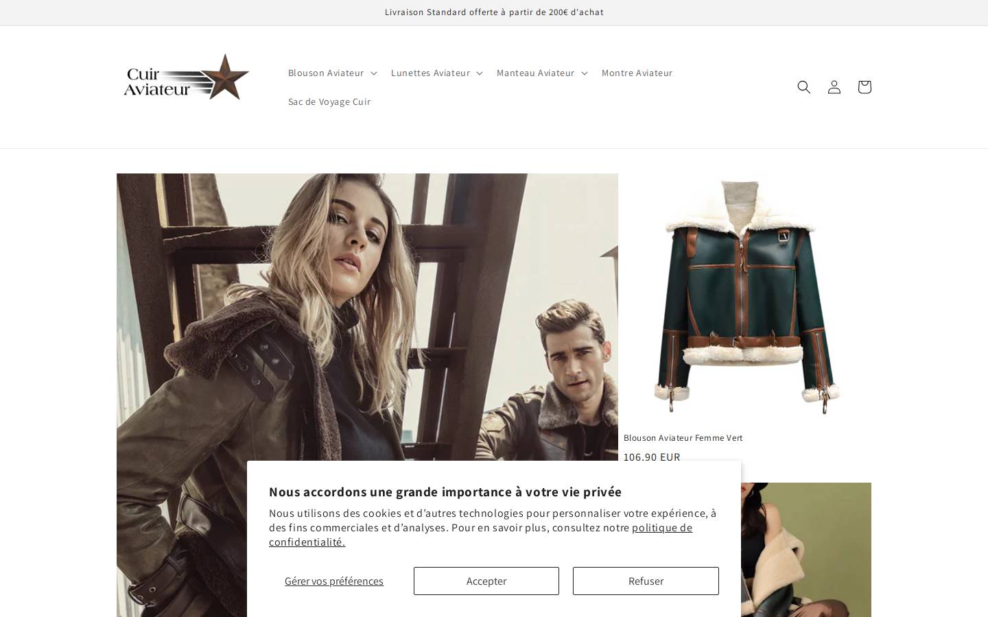 Cuir Aviateur homepage screenshot