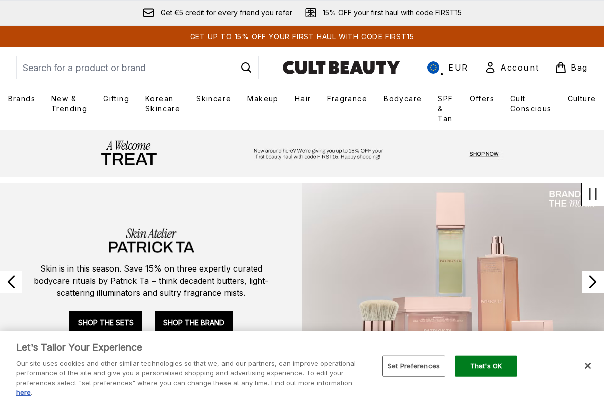 Cultbeauty homepage screenshot