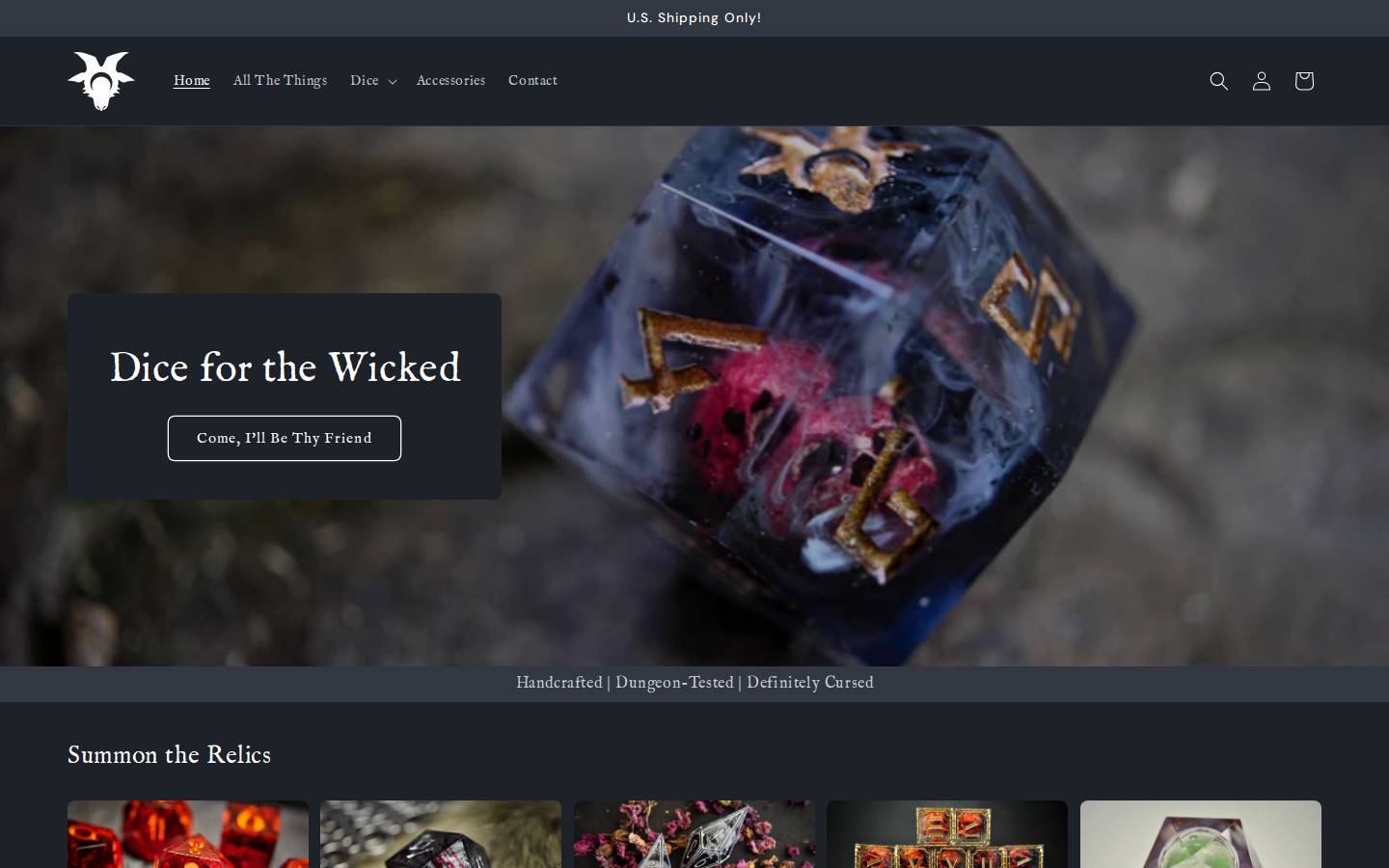 cultdice.com homepage screenshot