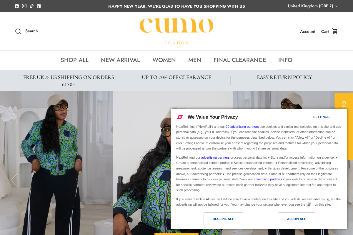 CUMO London homepage screenshot