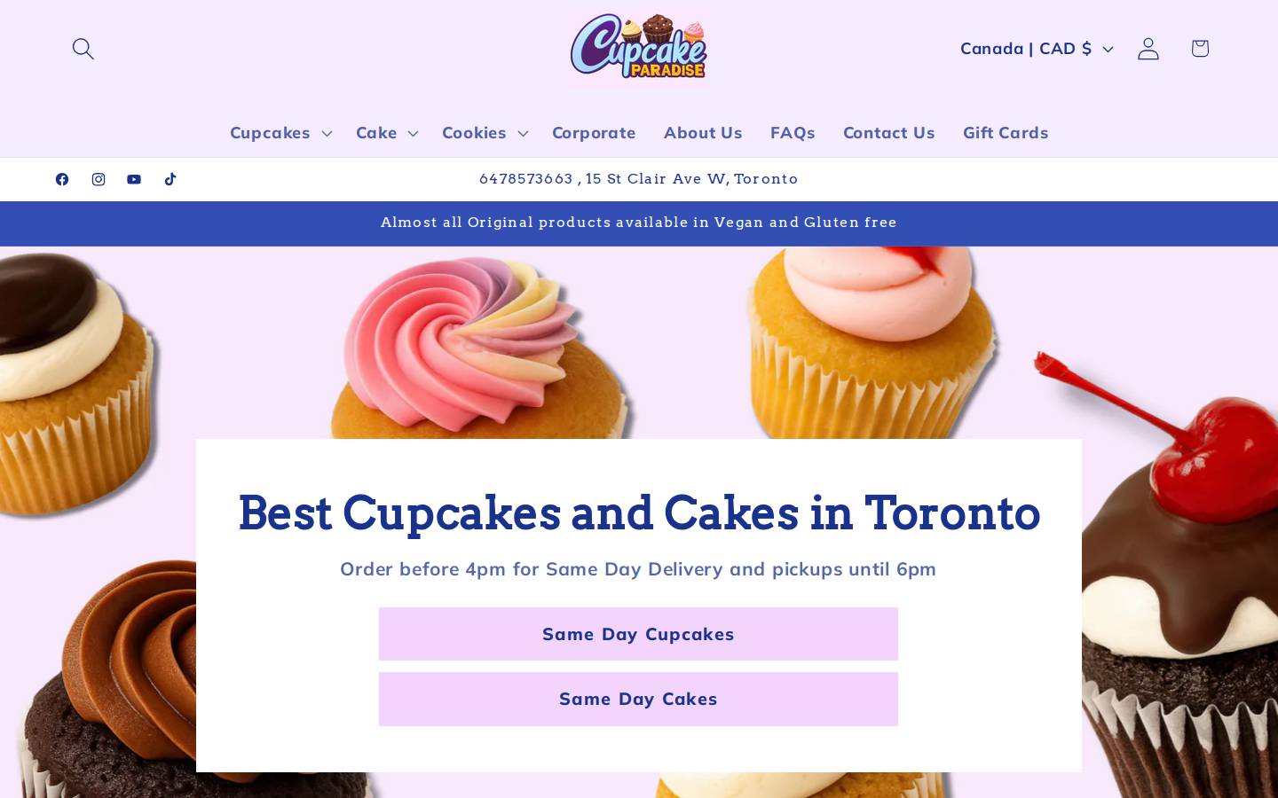 cupcakeparadise.ca homepage screenshot
