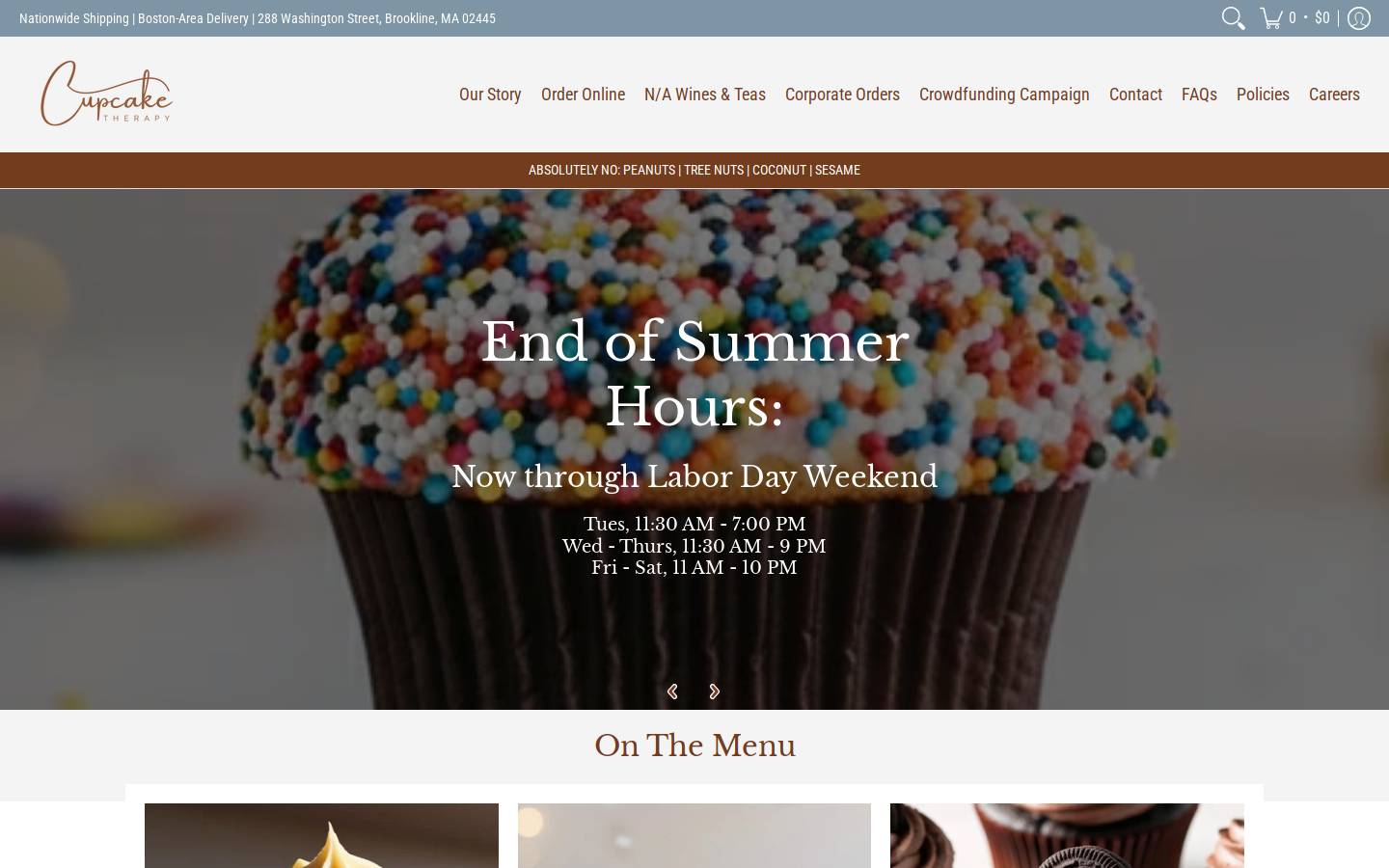 cupcaketherapyboston.com homepage screenshot