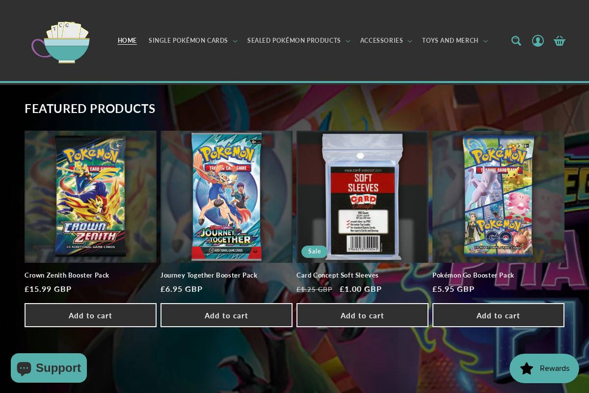 Cup of Cards homepage screenshot