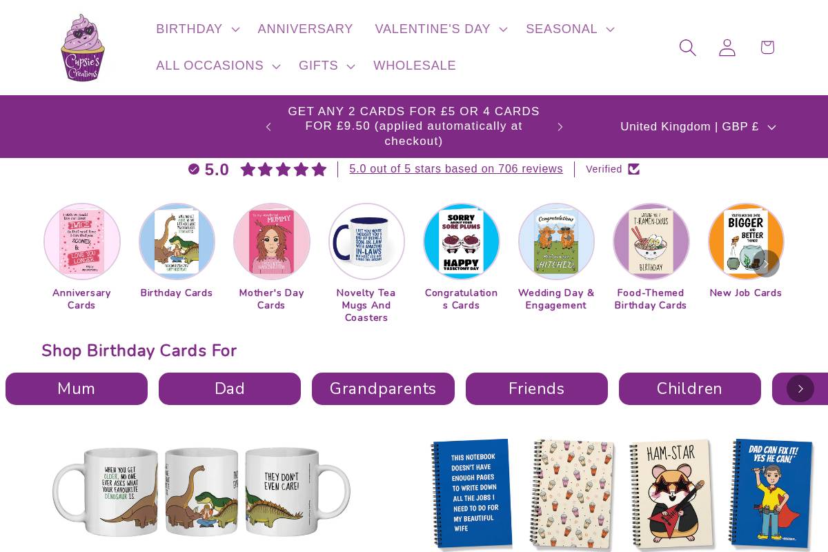 Cupsie's Creations homepage screenshot