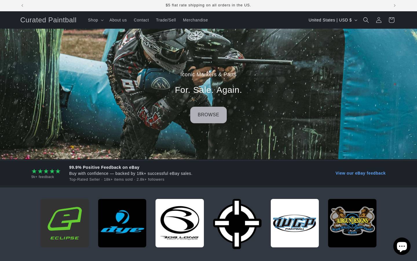 curatedpaintball.com homepage screenshot