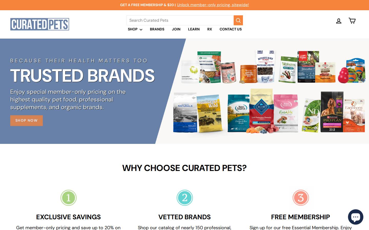 curatedpets.com homepage screenshot