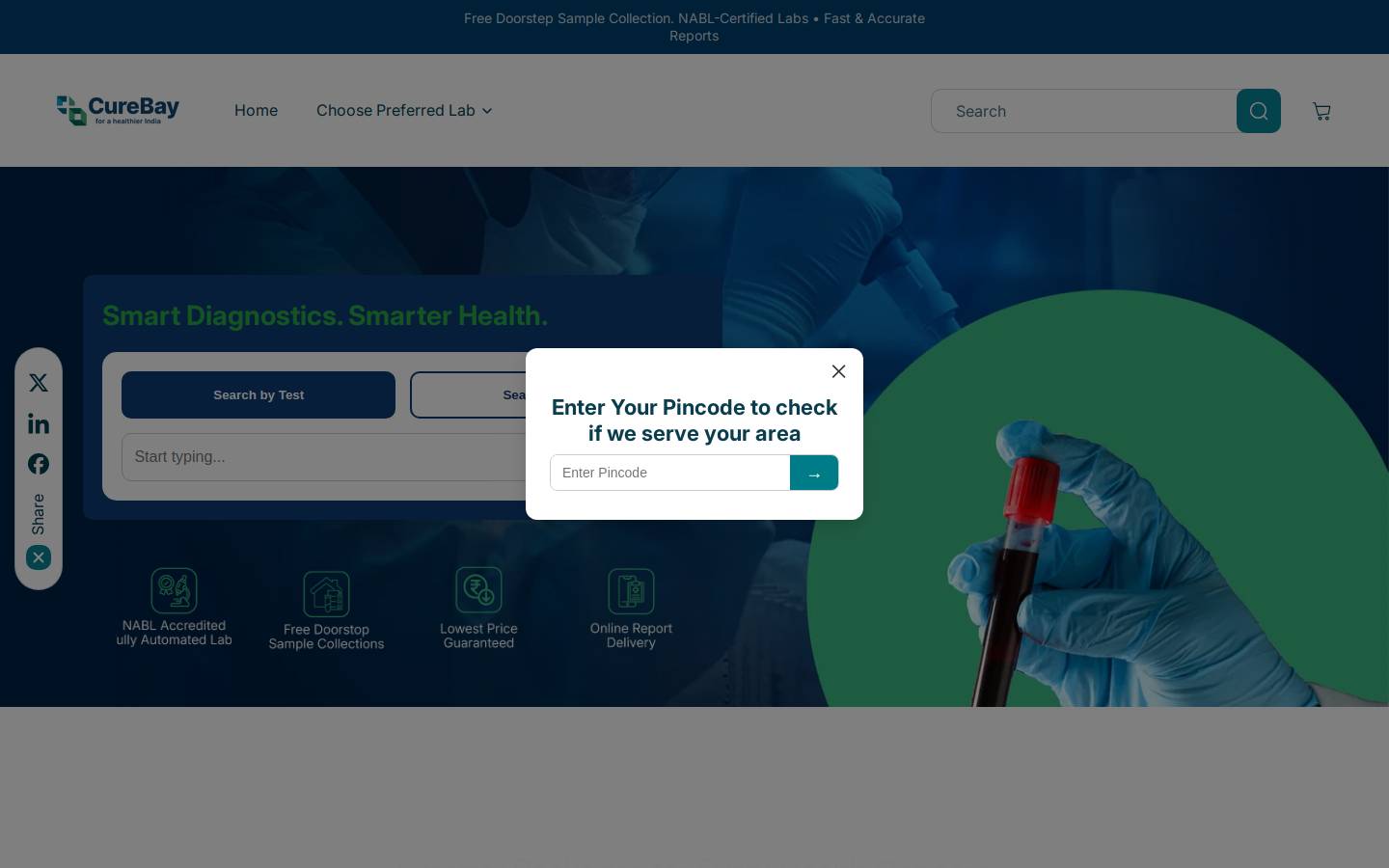 curebaylabtests.com homepage screenshot