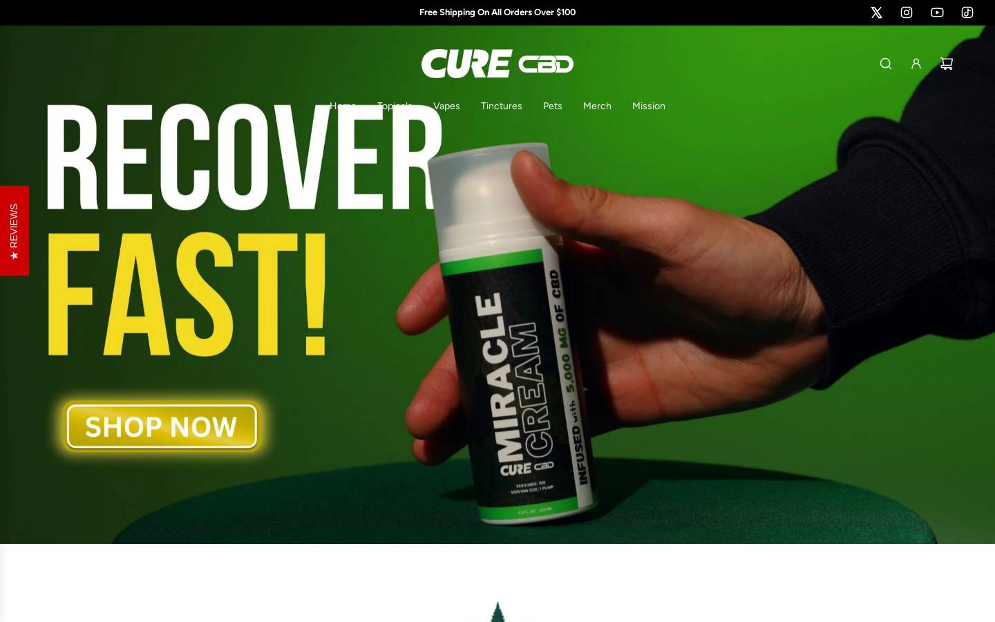 curecbdshop.com homepage screenshot