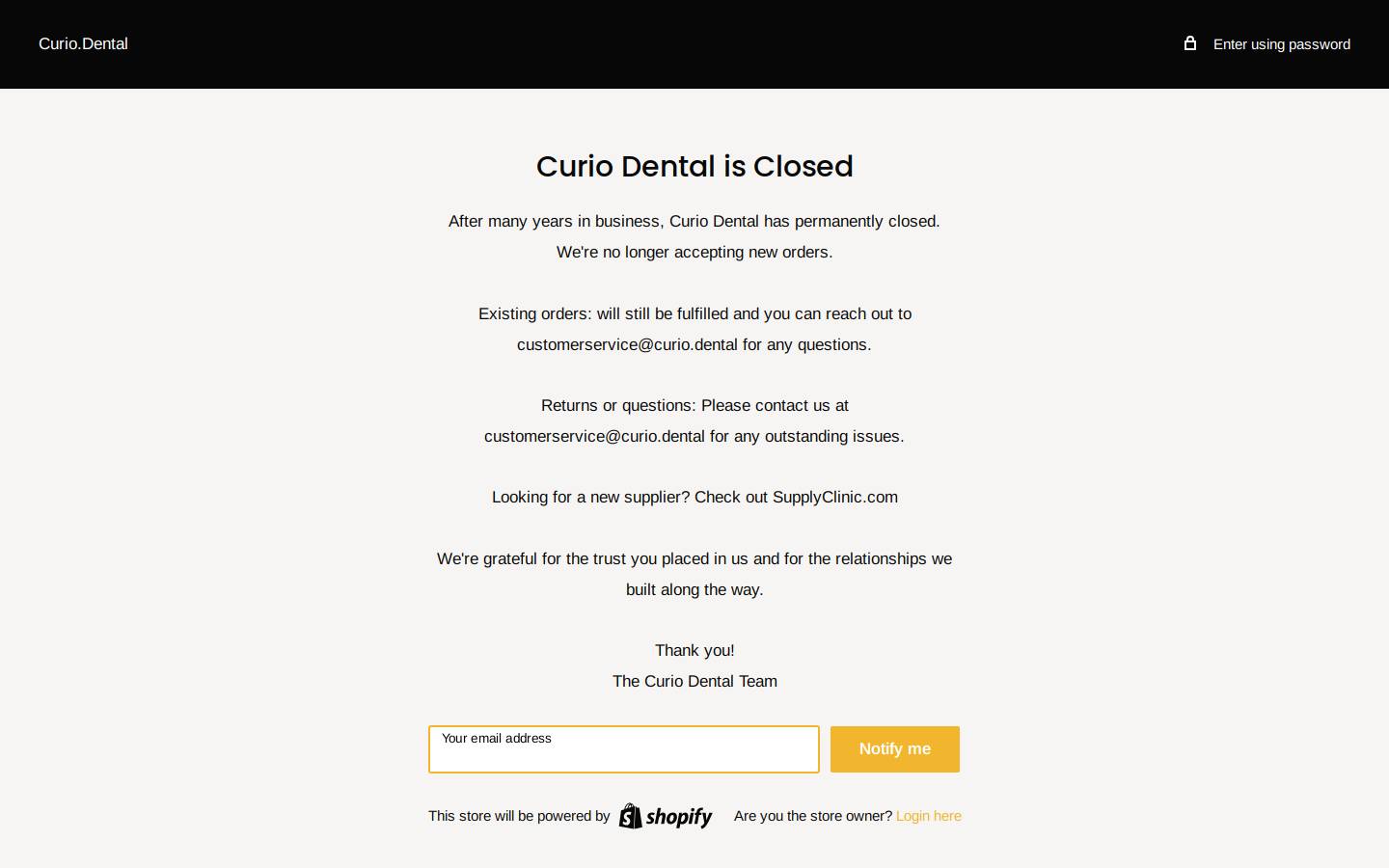 Curio homepage screenshot
