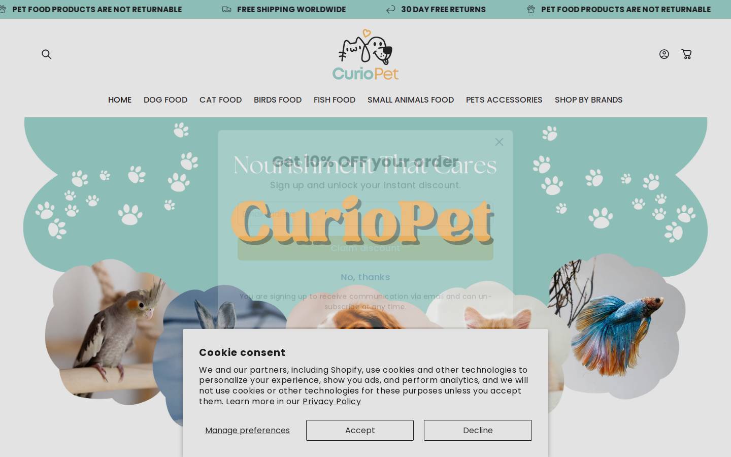 curiopet.com homepage screenshot