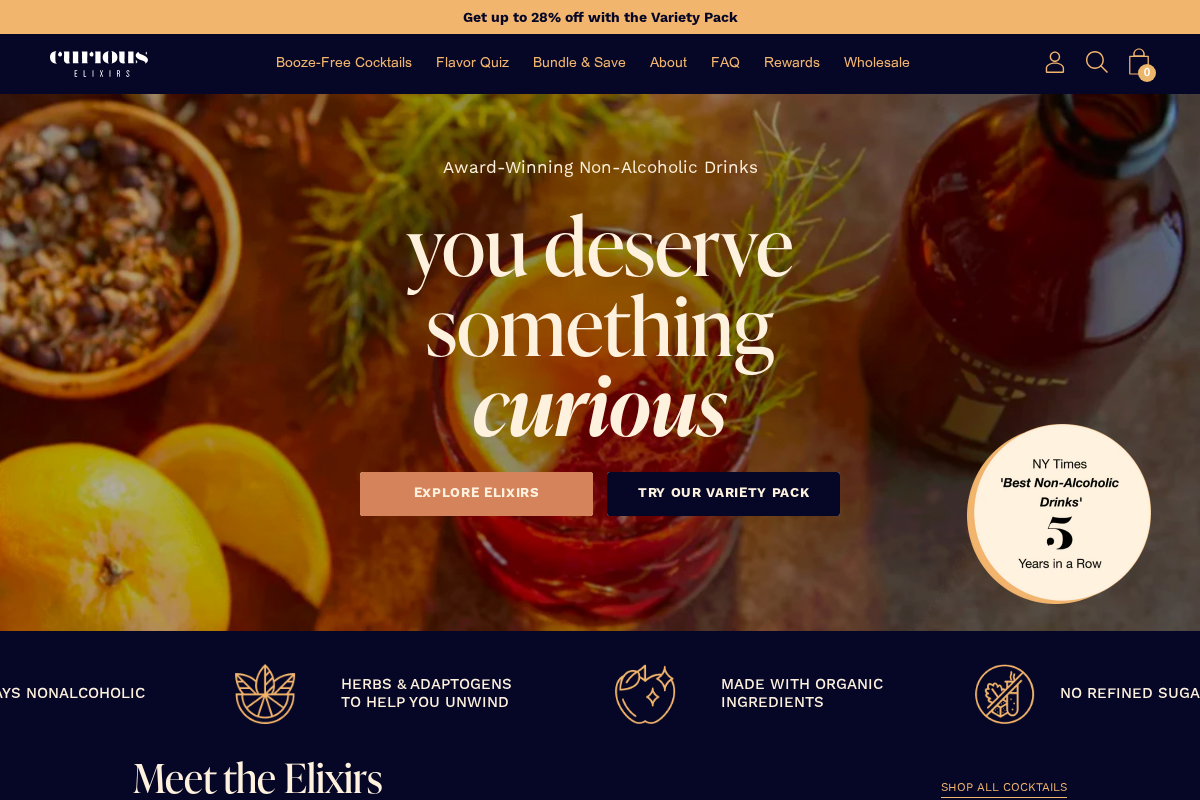 curiouselixirs.com homepage screenshot