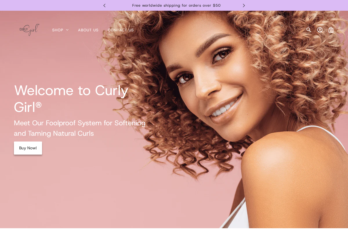 curlyproducts.com homepage screenshot