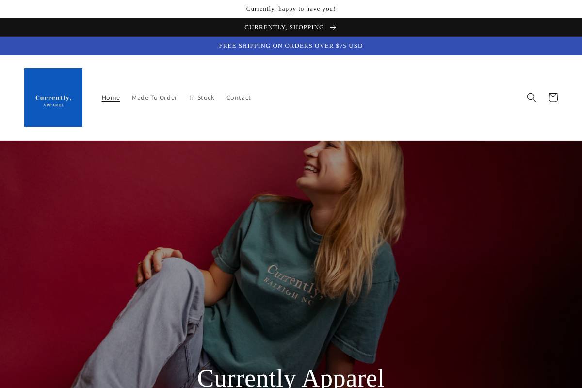 currentlyapparel.com homepage screenshot