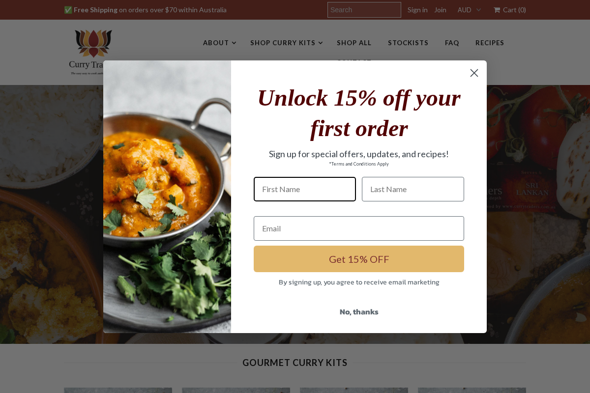 Curry Traders homepage screenshot