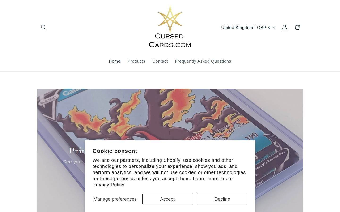 cursedcards.com homepage screenshot