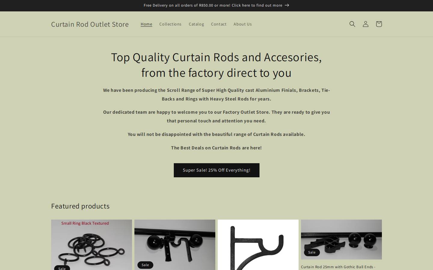 curtainrods.co.za homepage screenshot