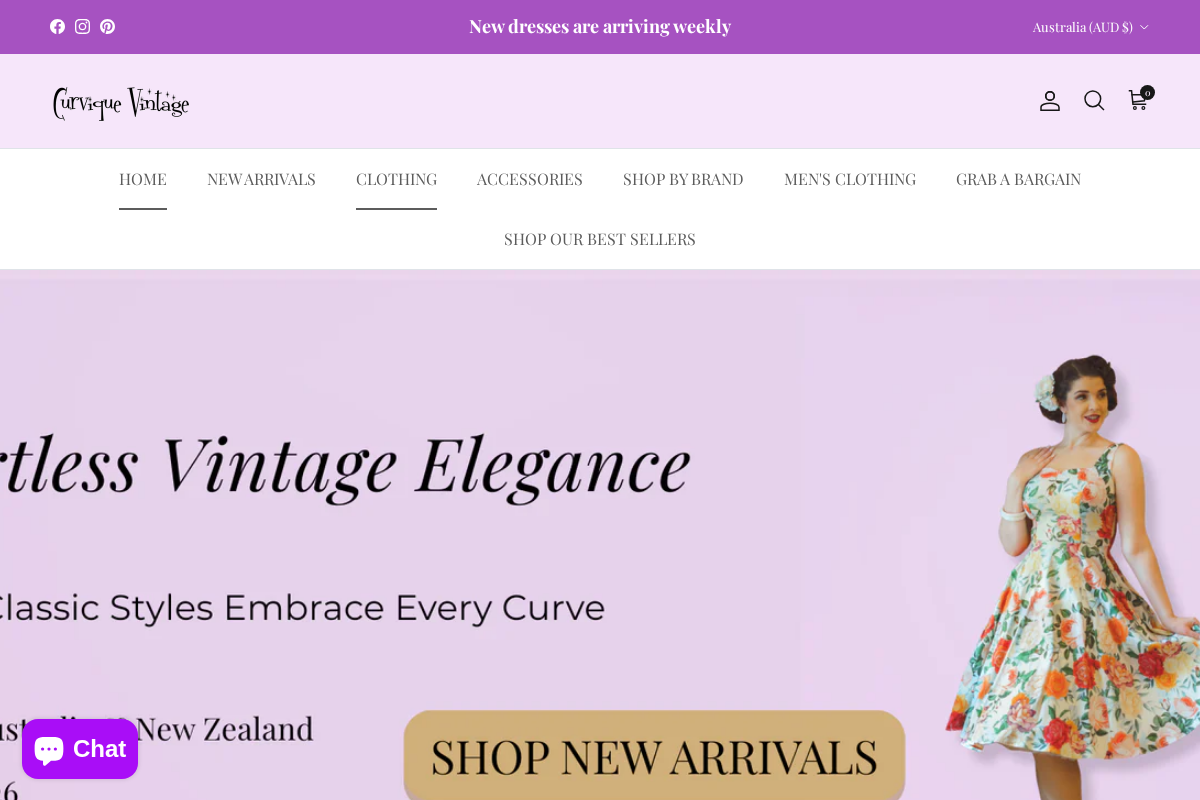 curviquevintage.com.au homepage screenshot