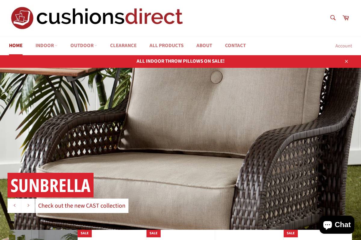cushionsdirect.net homepage screenshot