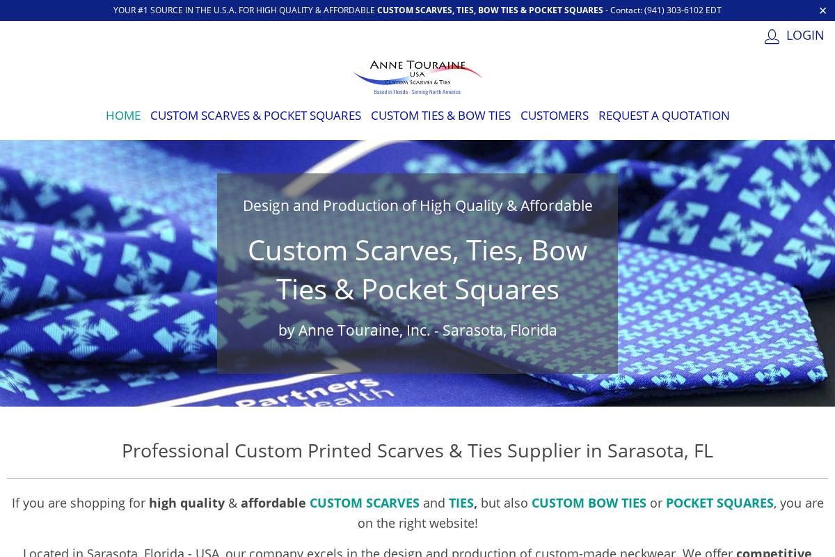 custom-scarves-and-ties.com homepage screenshot