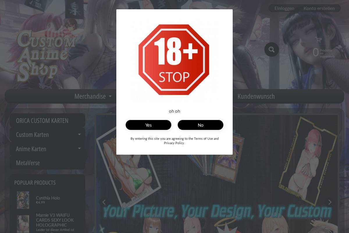 customanimeshop.com homepage screenshot