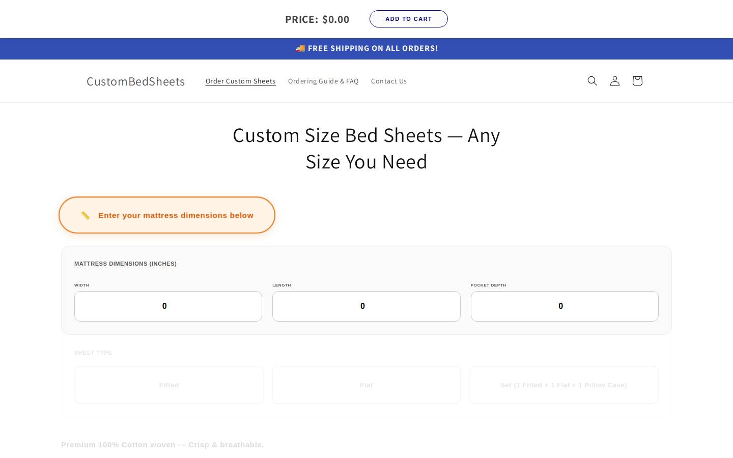 custombedsheets.com homepage screenshot