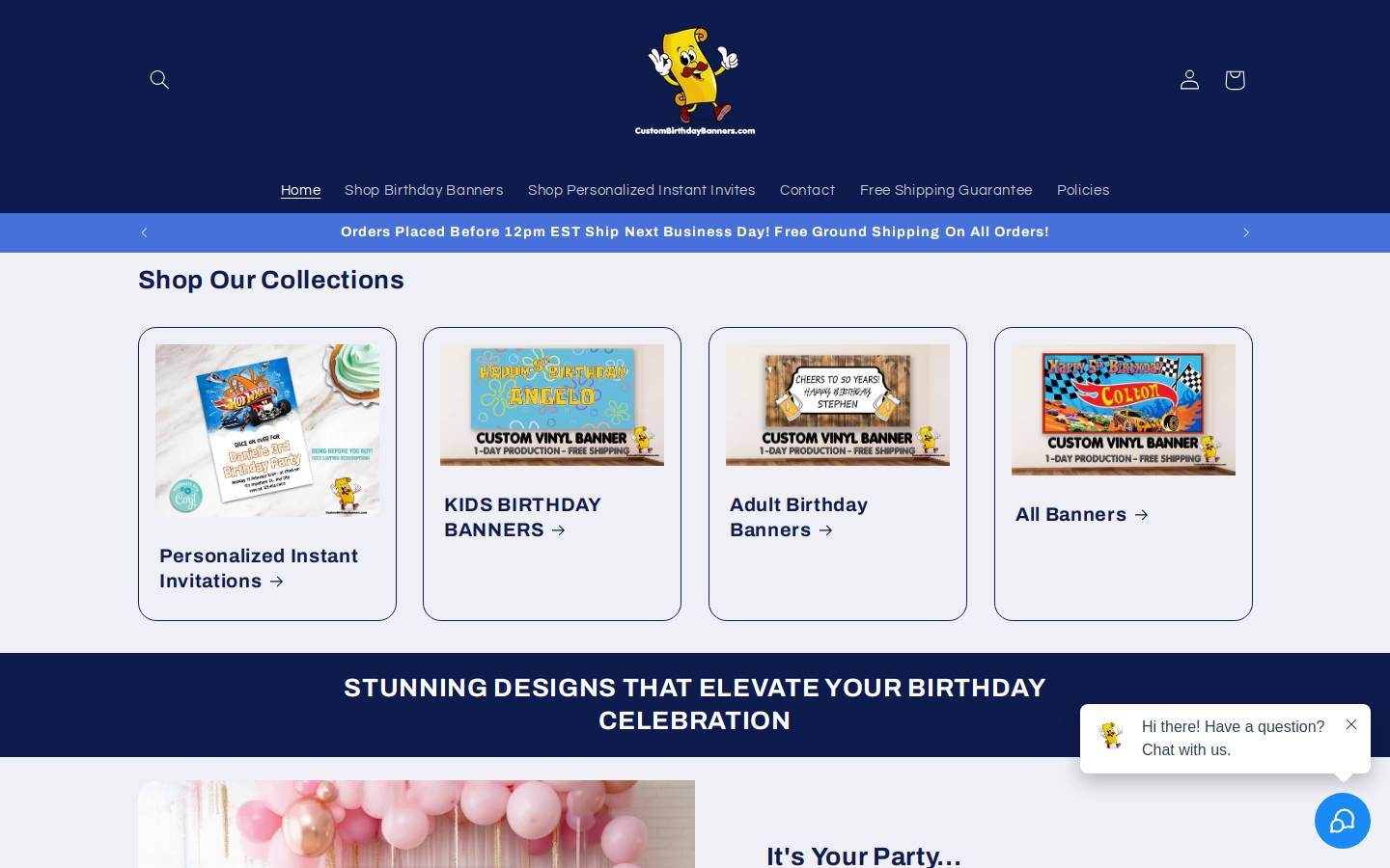 custombirthdaybanners.com homepage screenshot