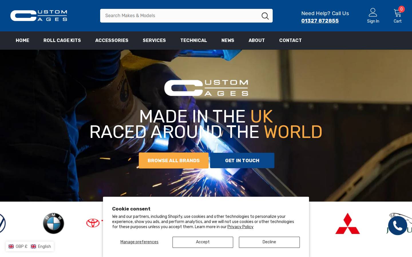 Customcages homepage screenshot