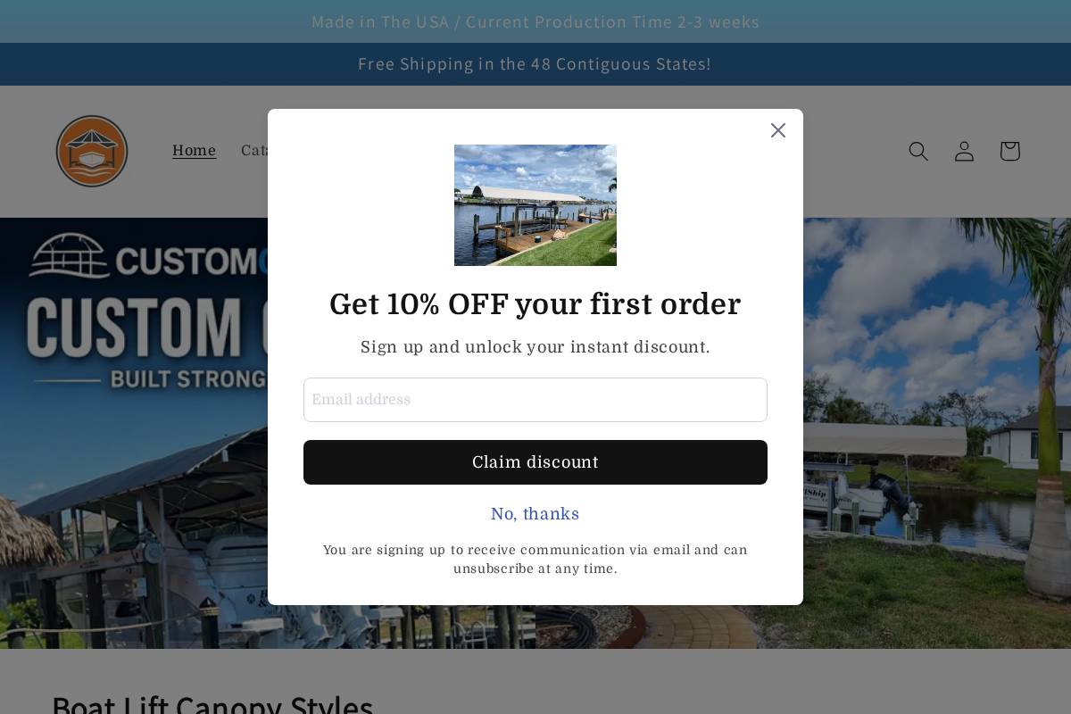 customcanopys.com homepage screenshot