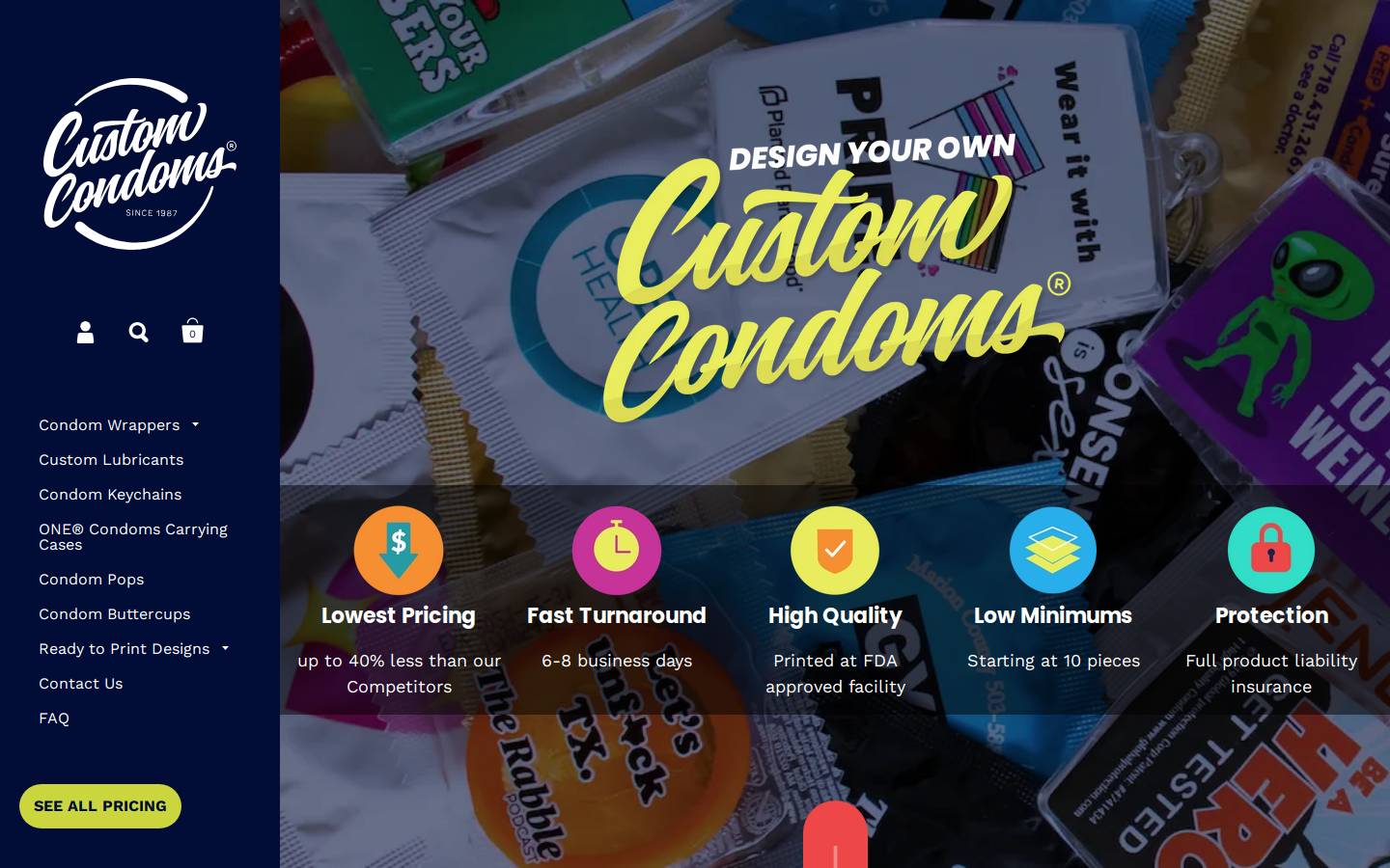 Custom Condoms® homepage screenshot
