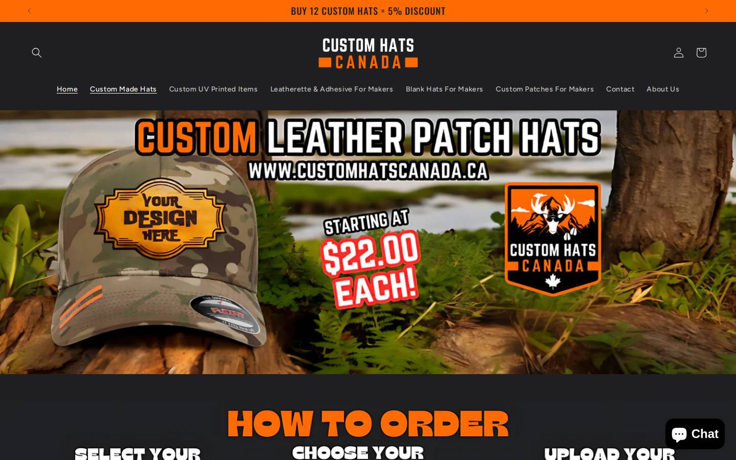 customhatscanada.ca homepage screenshot