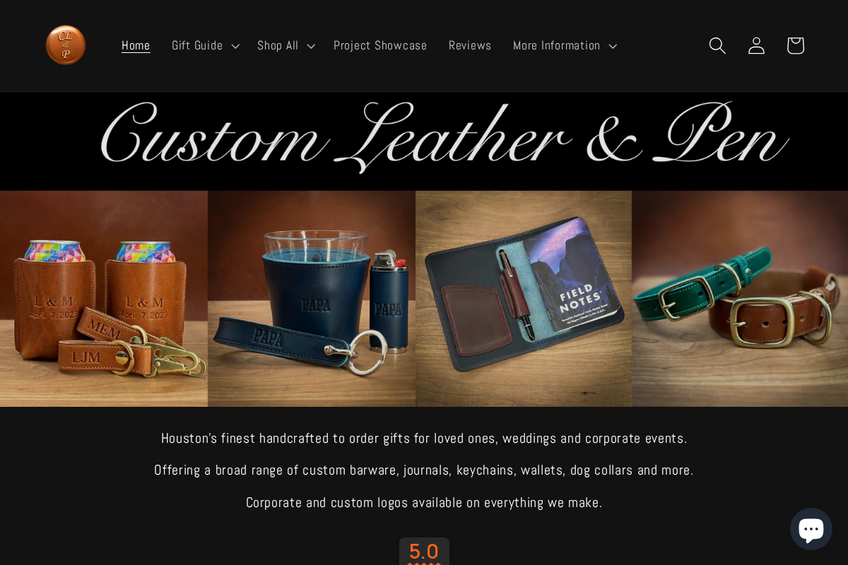 Custom Leather and Pen homepage screenshot