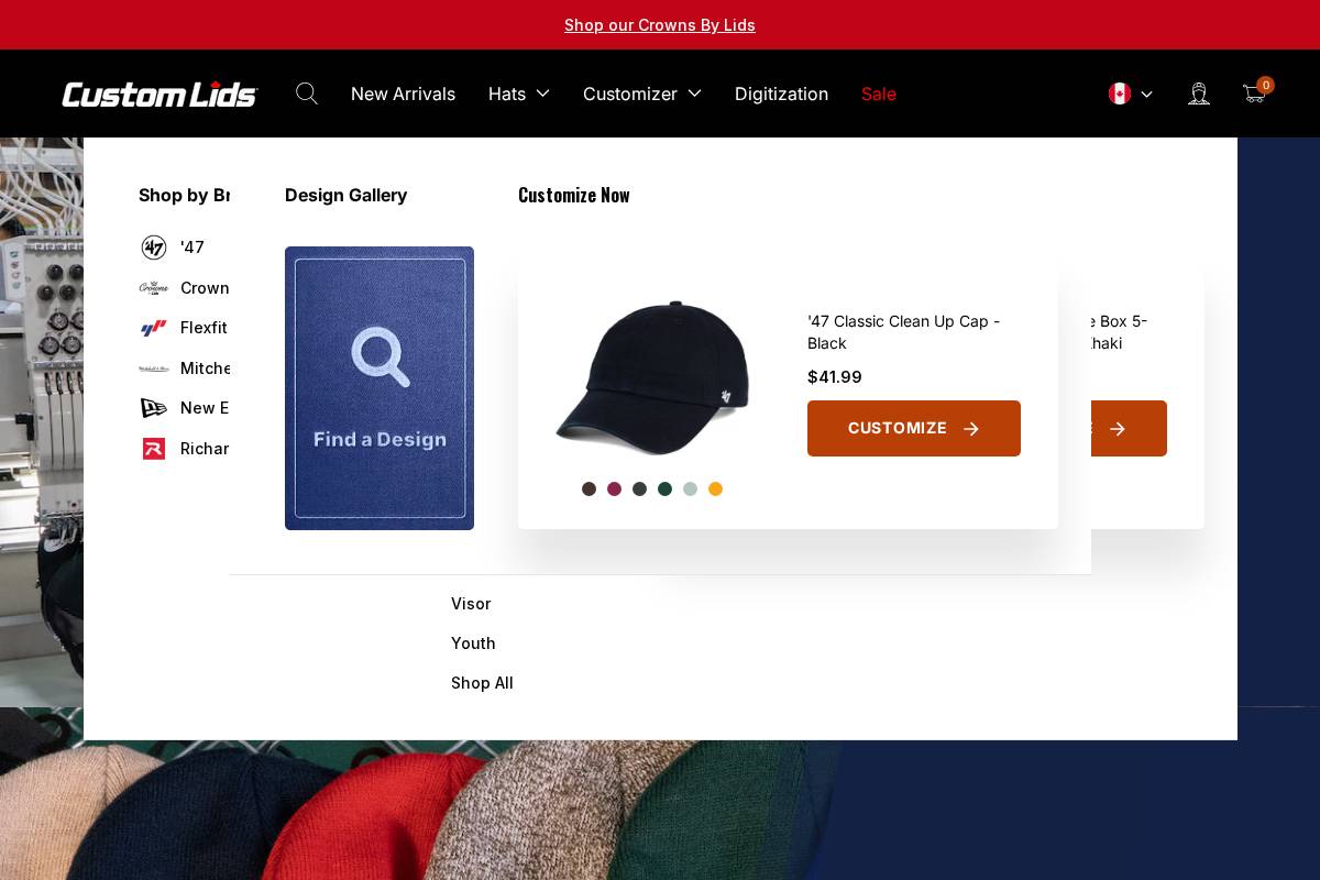 customlids.com homepage screenshot