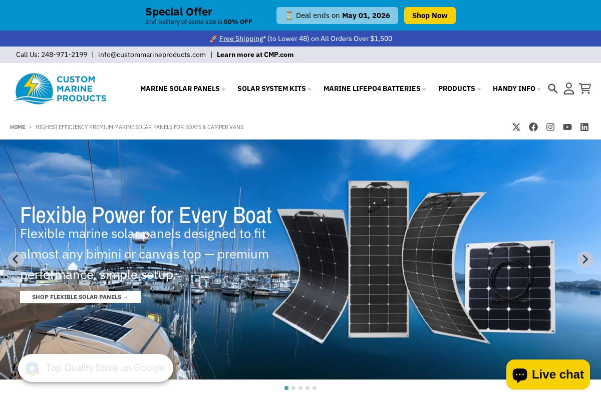 Custom Marine Products homepage screenshot