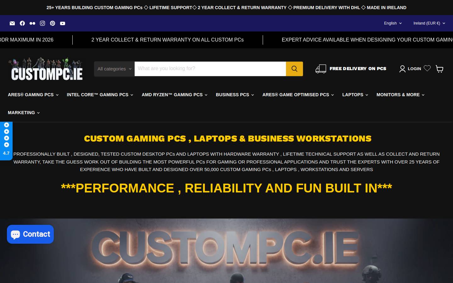 www.CUSTOMPC.ie homepage screenshot