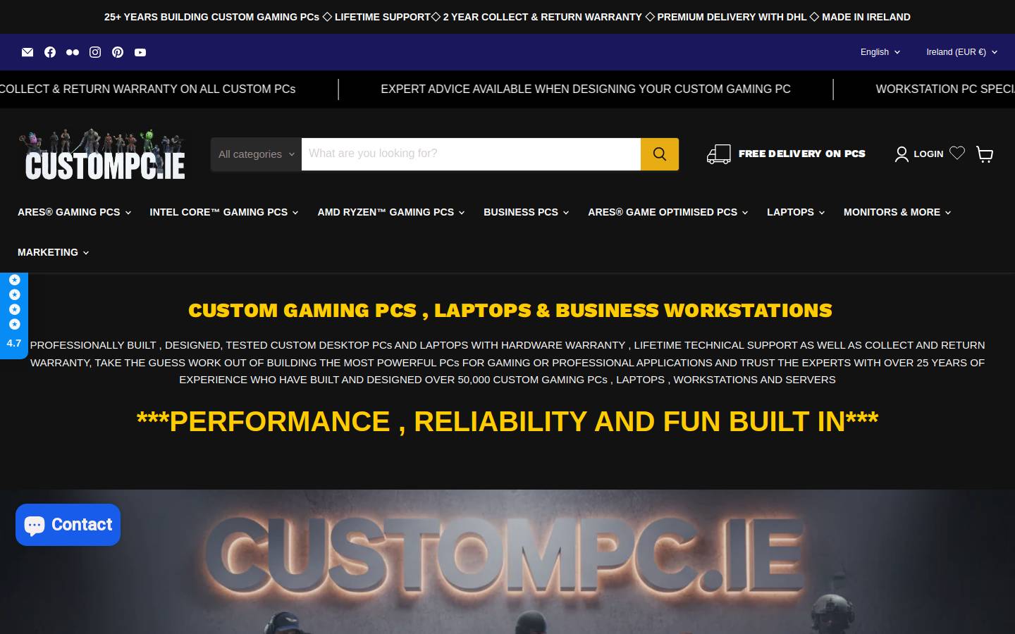 custompcs.ie homepage screenshot