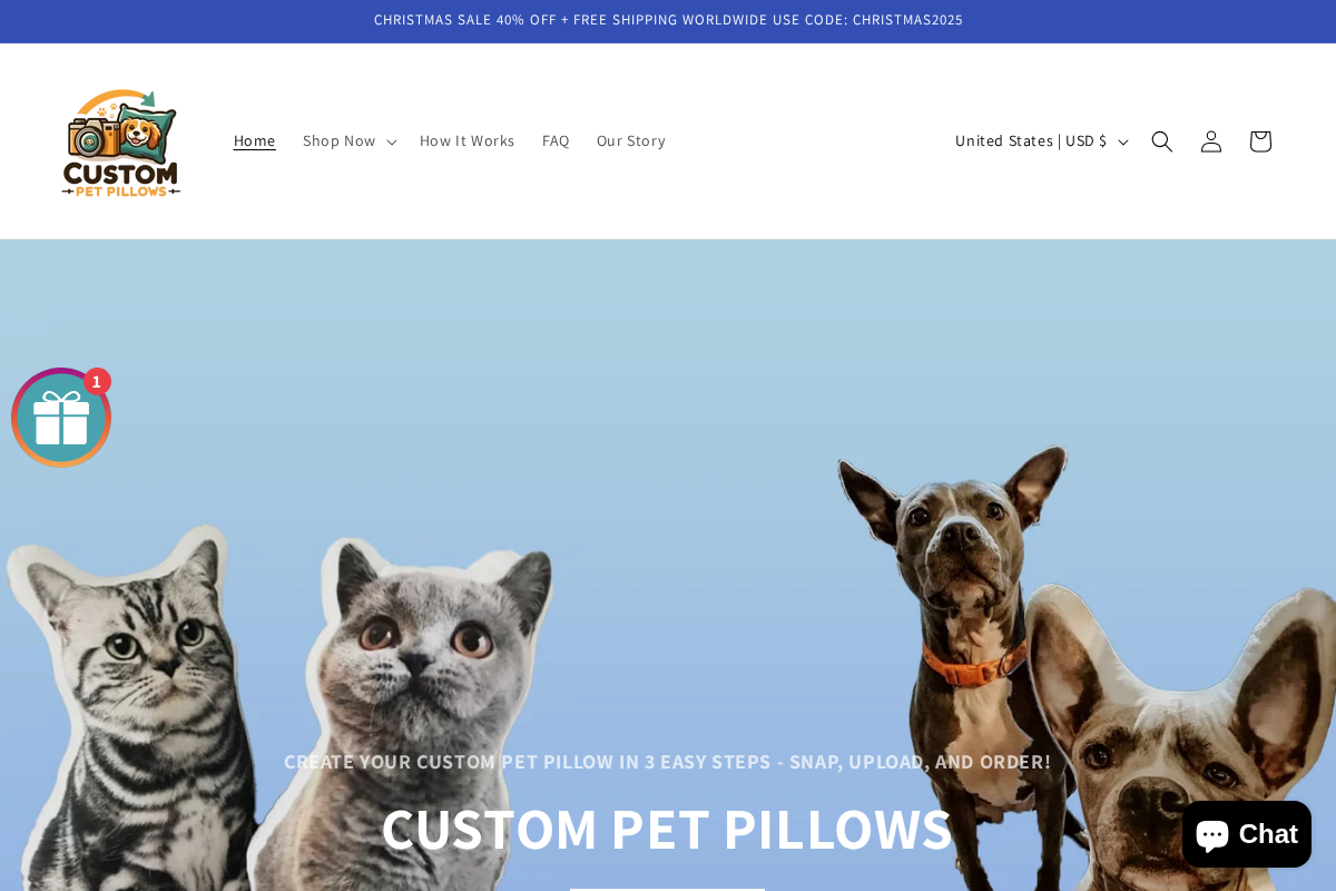 Custompetpillows homepage screenshot