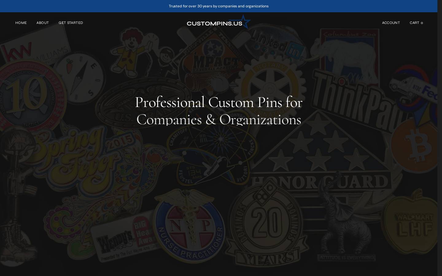 Custompins homepage screenshot