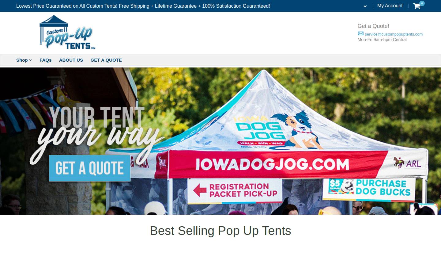 custompopuptents.com homepage screenshot