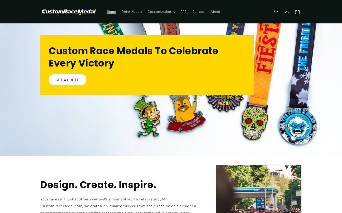 customracemedal.com homepage screenshot