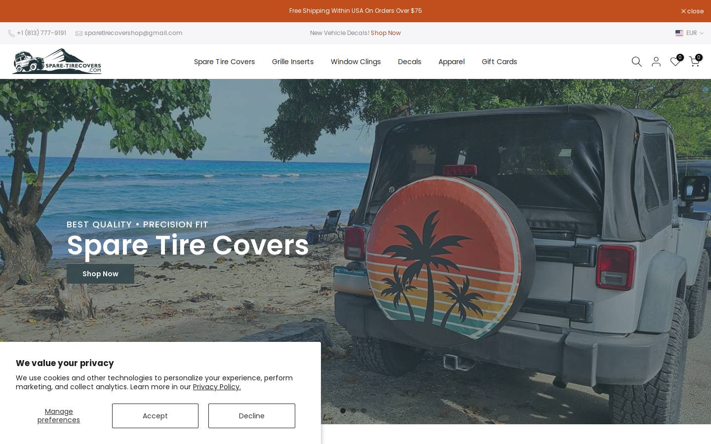 customsparetirecover.com homepage screenshot