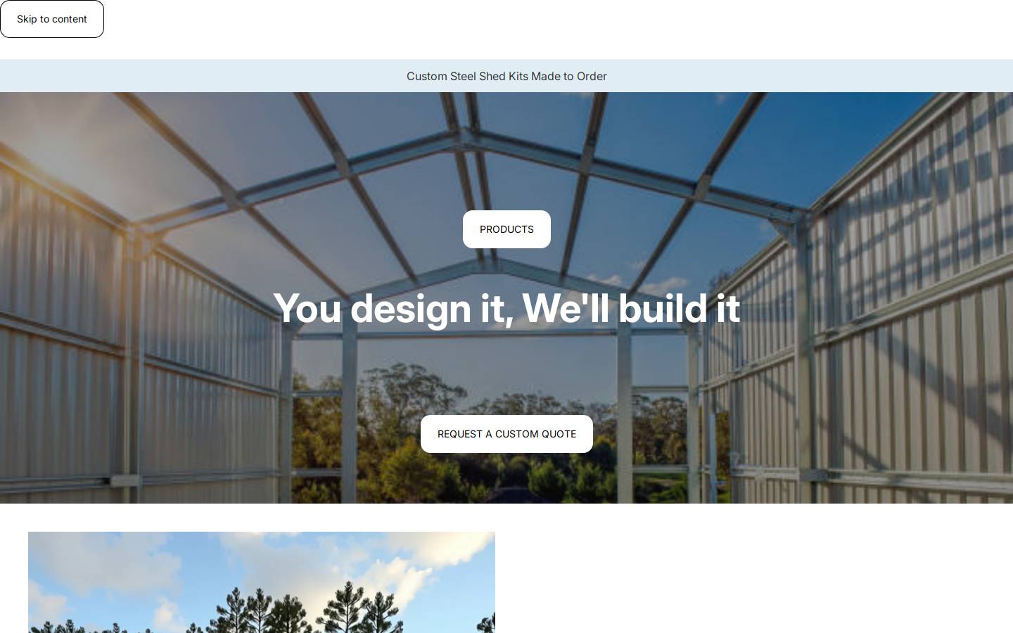 customsteelsheds.com homepage screenshot