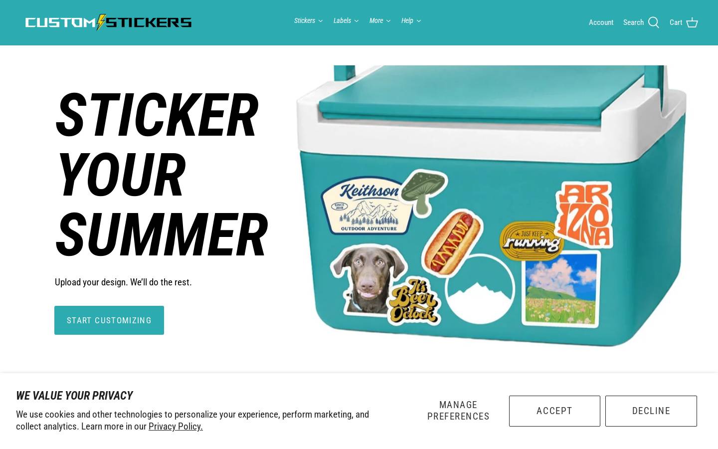 Customstickers homepage screenshot