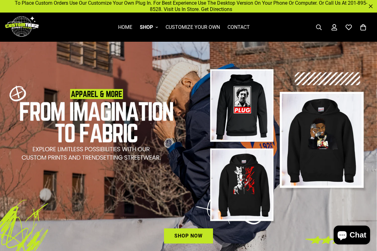 Customteezal homepage screenshot