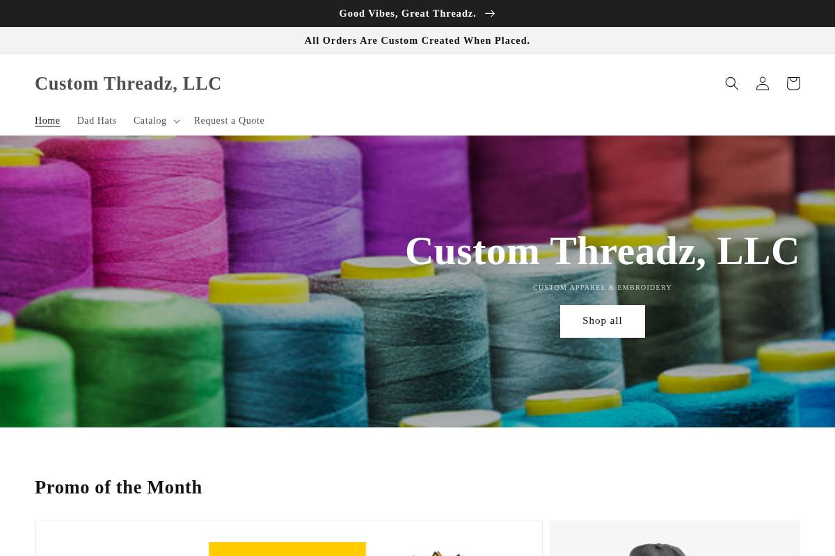 customthreadzllc.com homepage screenshot