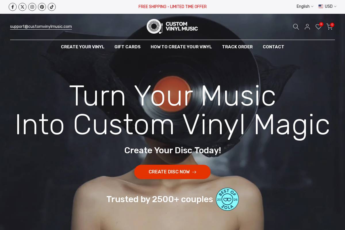 customvinylmusic.com homepage screenshot