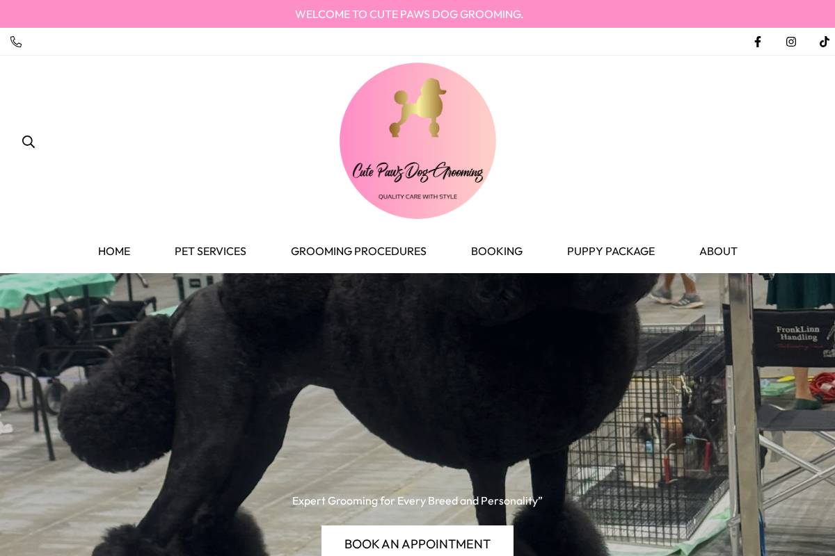 cutepawsdoggrooming.com homepage screenshot