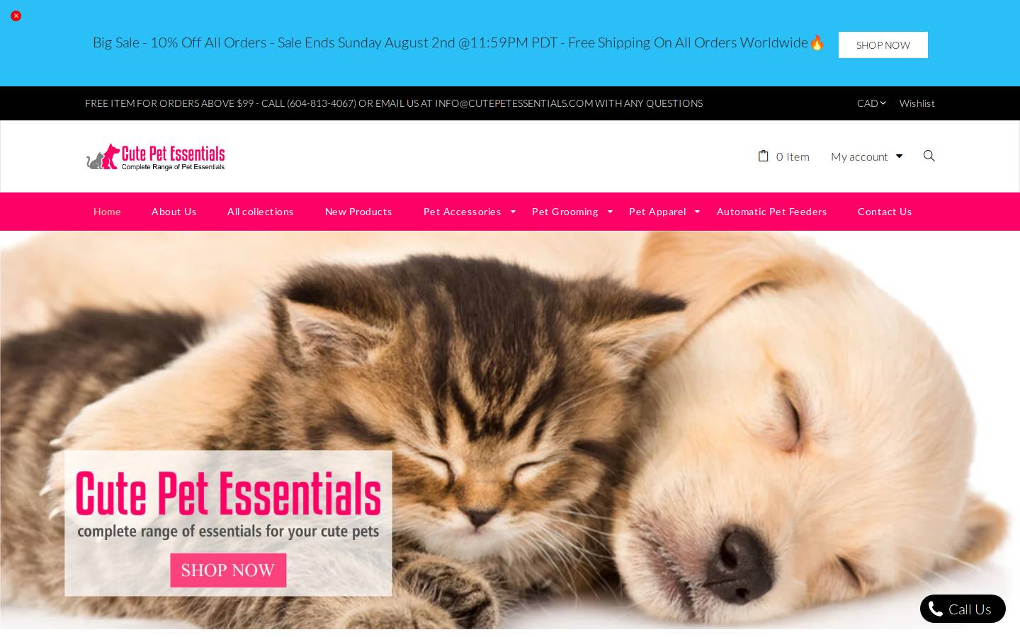 cutepetessentials.com homepage screenshot