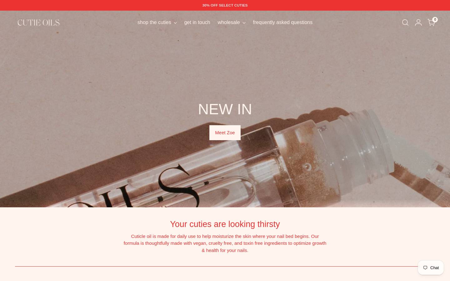 Cutie Oils.co homepage screenshot