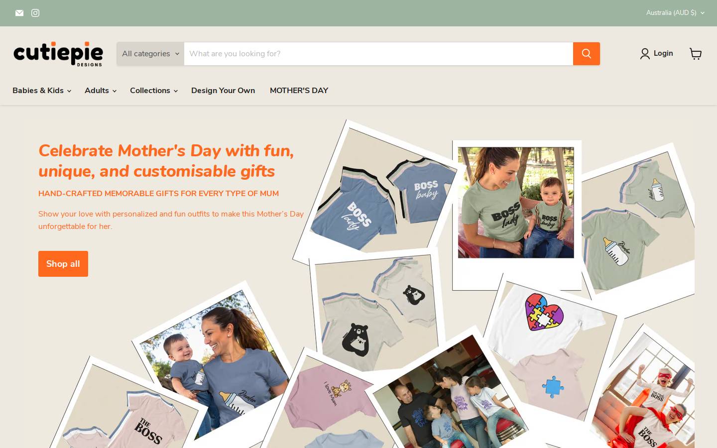 cutiepiedesigns.com.au homepage screenshot