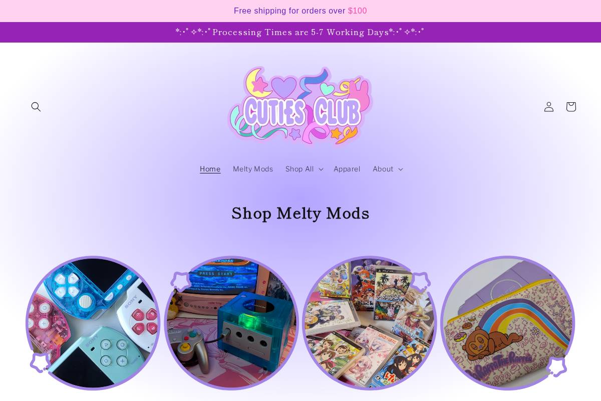 cutiesclubshop.com homepage screenshot